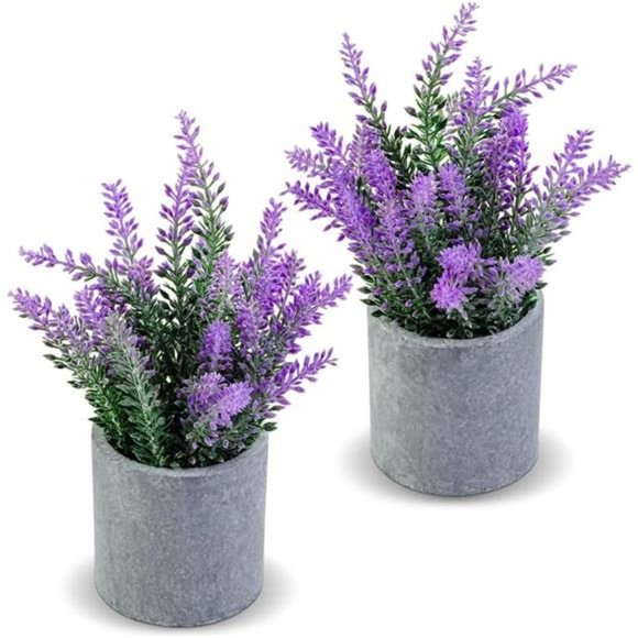 Artificial Lavender Plant in Pots - Faux Lavender Fake Artificial Flowers Potted - Picture 1 of 6